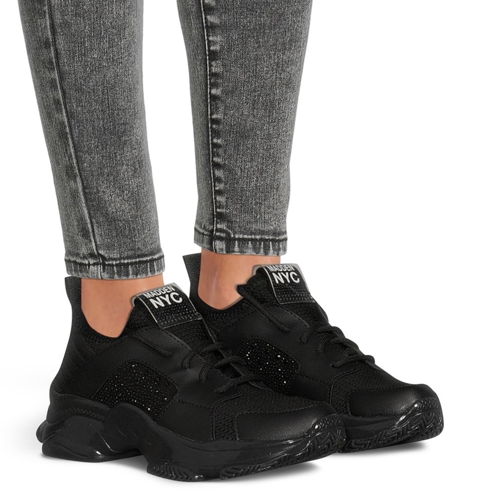 Madden NYC Black Rhinestone Athletic Sneakers